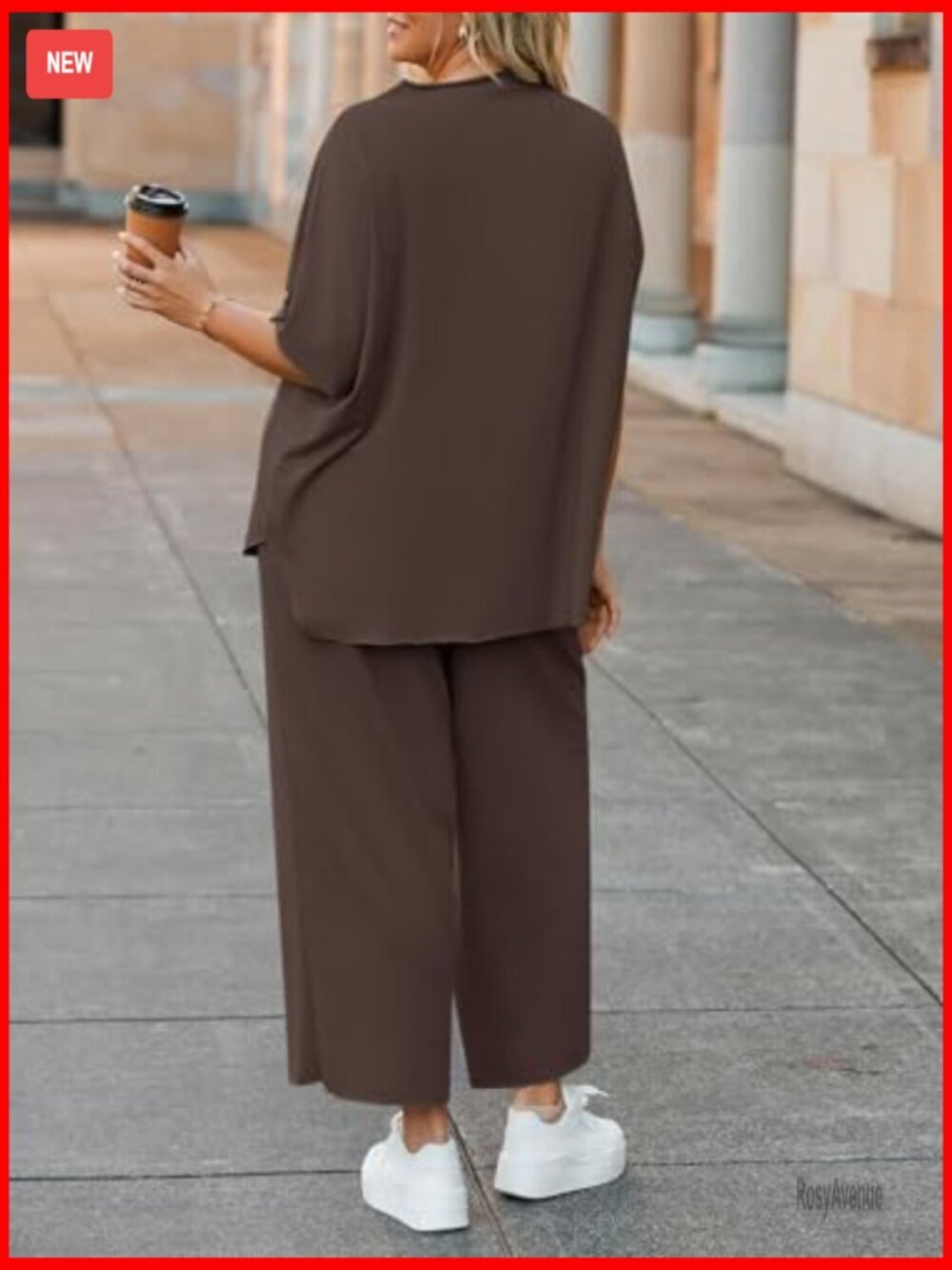 Plus Size 2 Piece Lounge Set 3/4 Sleeve Capelet Wide Leg Pants Pockets - Picture 5 of 7